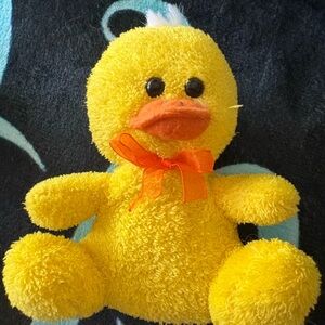 Yellow Plush Duck Toy with Orange Bow